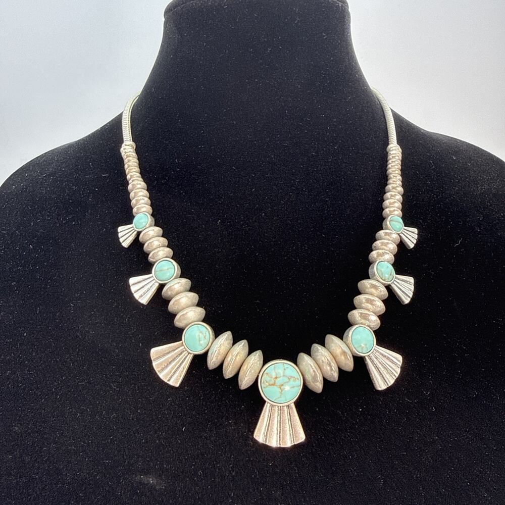 Lucky Brand Silver Tone Turquoise Bird Necklace $49 Retail